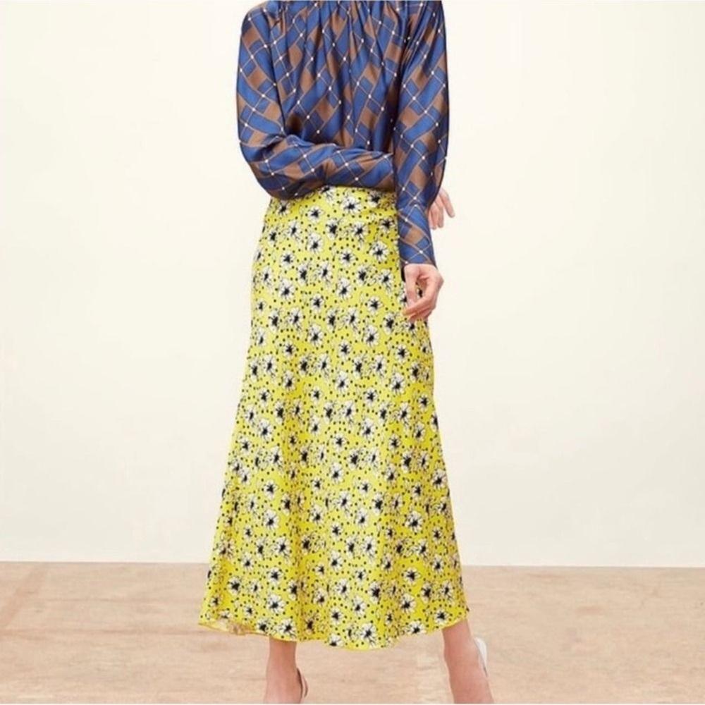 Zara EUC Floral Print A-Line Midi Long Skirt Yellow Size M Bloggers Favourite - Picture 5 of 15